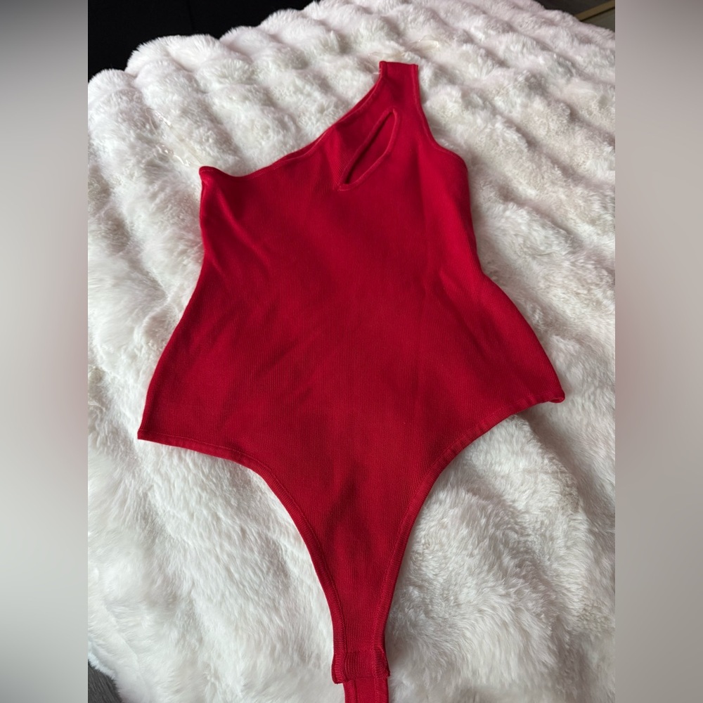 Red side swept BODYSUIT TOP